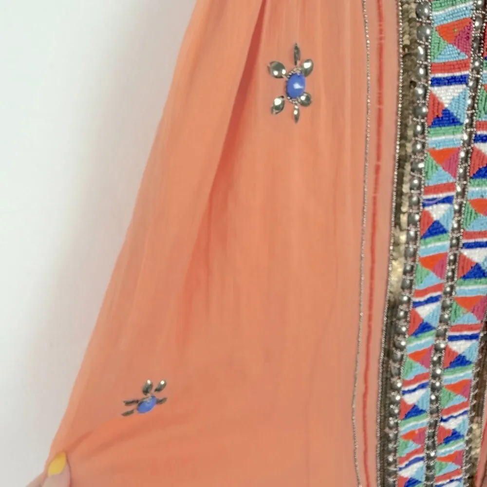 NWOT Boston Proper Embellished Beaded Swing Dress Sleeveless Orange Size XS NEW - Image 4