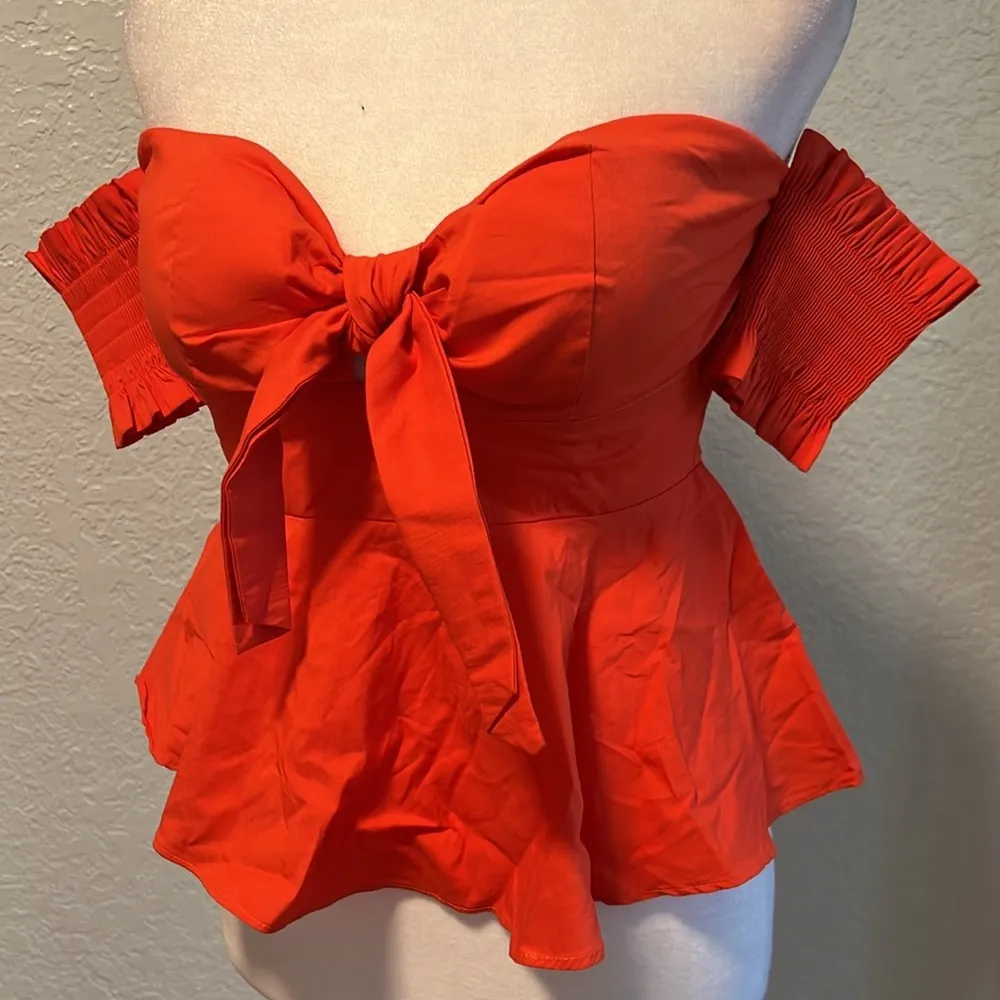 Socialite Red Bustier Peplum Blouse - Image 2