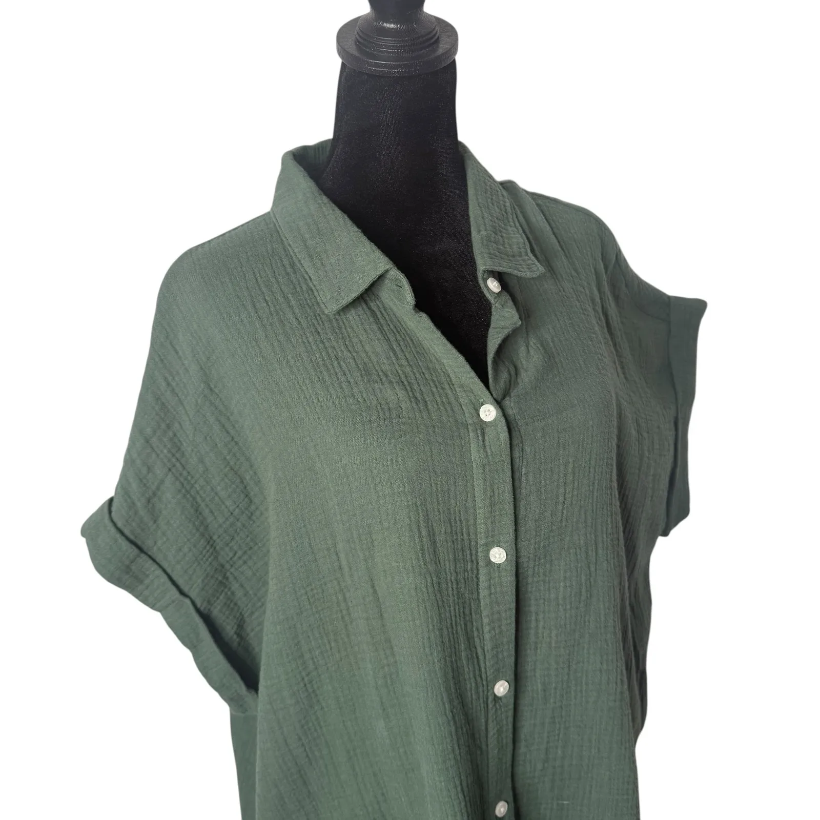 Jessica‎ Simpson Gauze Button Down Shirt Green Women Size L Minimalist Coastal - Image 3