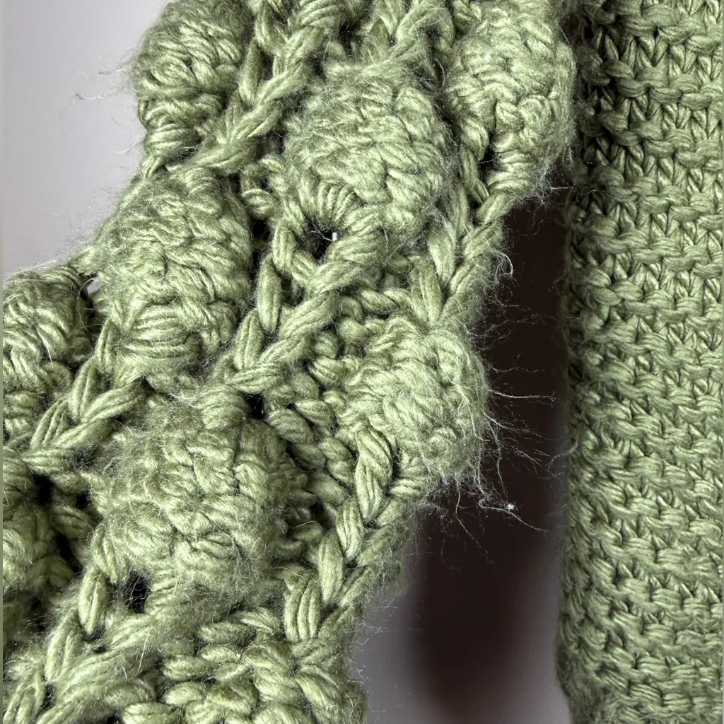 White Closet Balloon Sleeve Bubble Sleeve Chunky Knitted Cardigan Sz S/M Green - Image 6
