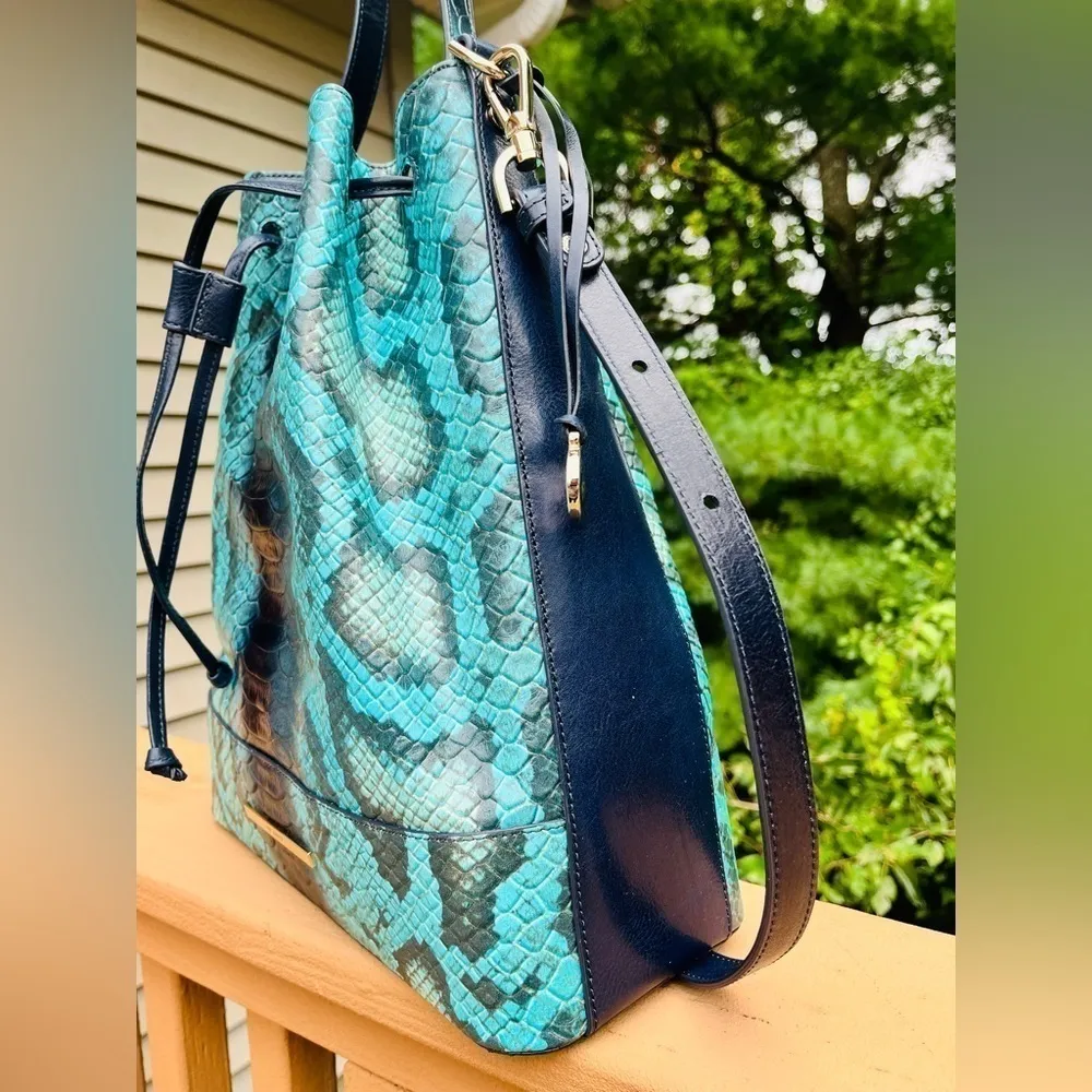 Brahmin Marlowe Blue Waterford Bucket Shoulder Bag Snake Leather NWT - Image 3