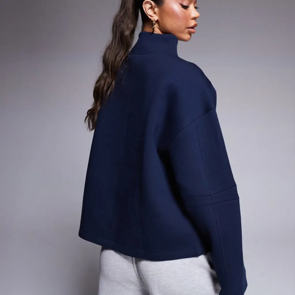 ASOS  WEEKEND COLLECTIVE HEAVYWEIGHT HALF ZIP PULLOVER SWEATSHIRT NAVY BLUE LARGE - Image 2