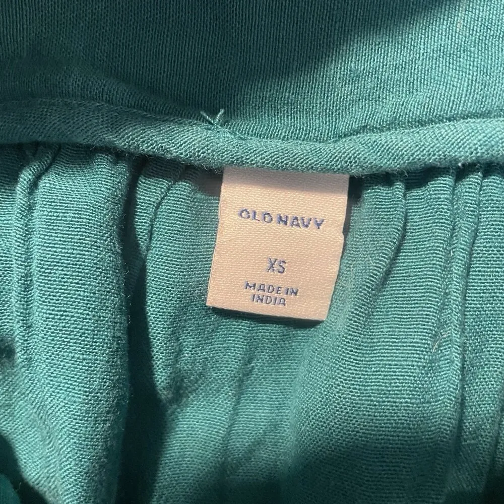 Old Navy Shirt Womens XS Turquoise Crochet Sleeve Square Neck Short Slv Blouse - Image 2