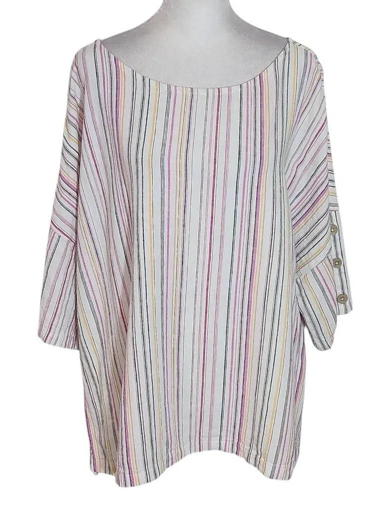 Chico's Pink Striped Linen Oversized Striped Blouse Size XL Chico's Stripe Top - Image 1