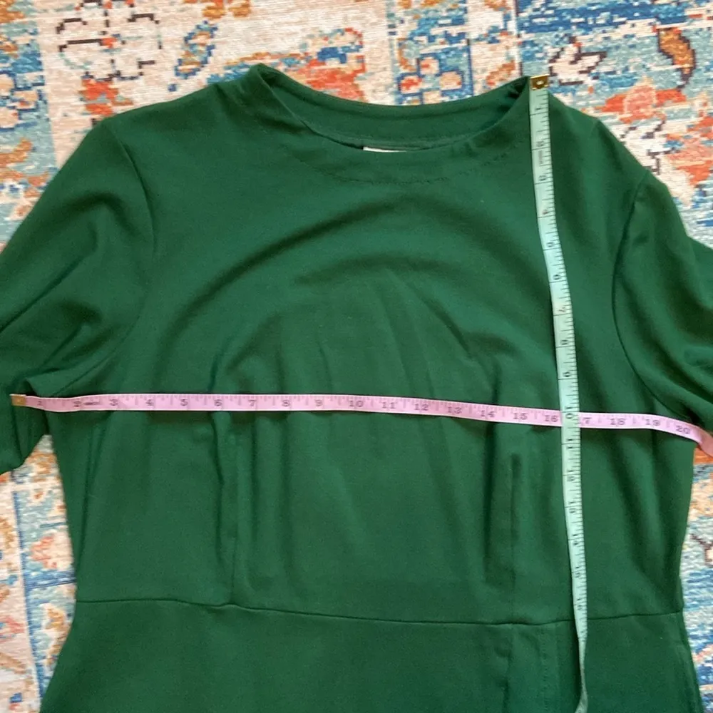 J Jill Ponte Green Ruffle Hem Stretch Long Sleeve A-Line Midi Dress Size 1X - Image 11