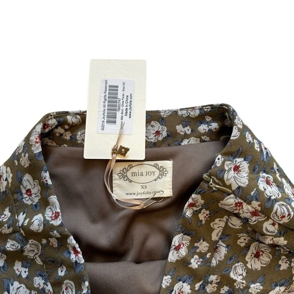 Joyfolie Floral Green Forest Fairy Cottagecore Midi Ruffle Skirt XS - Image 5