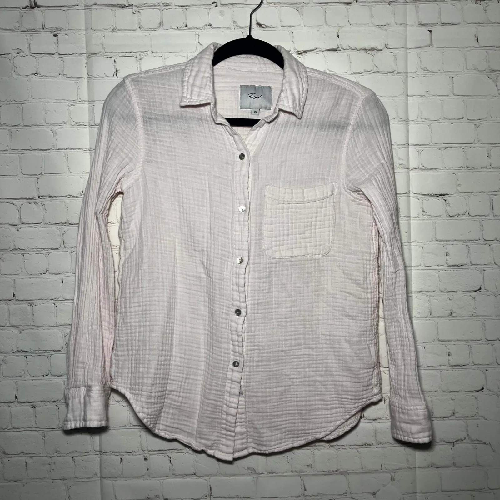 Rails Ellis Shirt In Petal Pink Gauze Organic Cotton Long Sleeve Button Down XS - Image 6