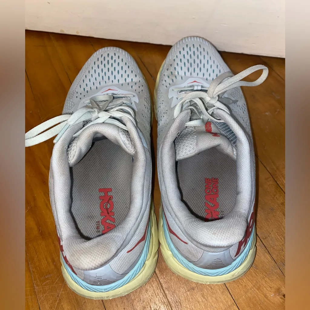 HOKA ONE ONE Women's 12 Clifton 7 Running Shoes Morning Mist Hot Coral - Image 6