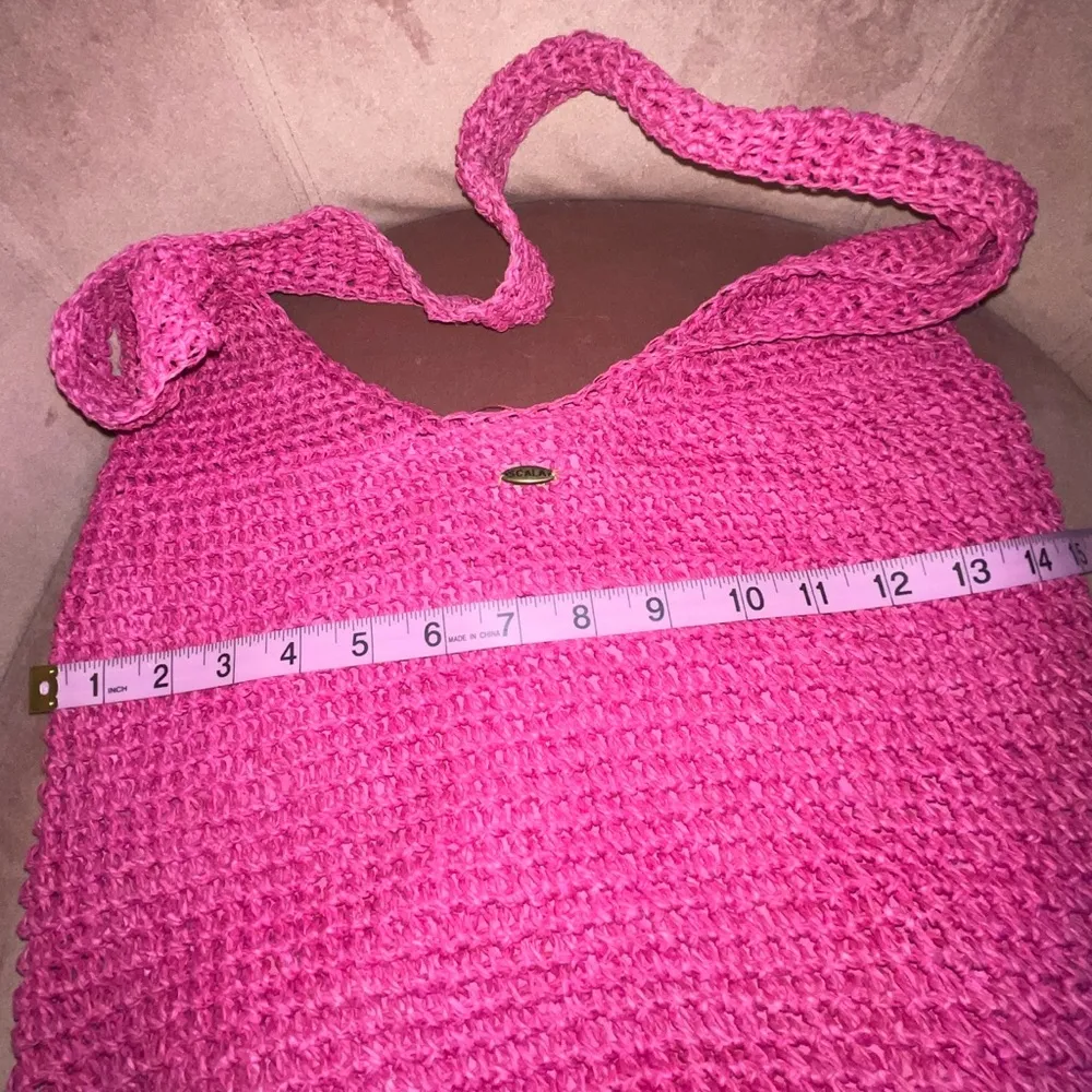 SCALA Woven Pink Vintage Seagrass Straw Purse Fun Beach Festival bag - Image 11