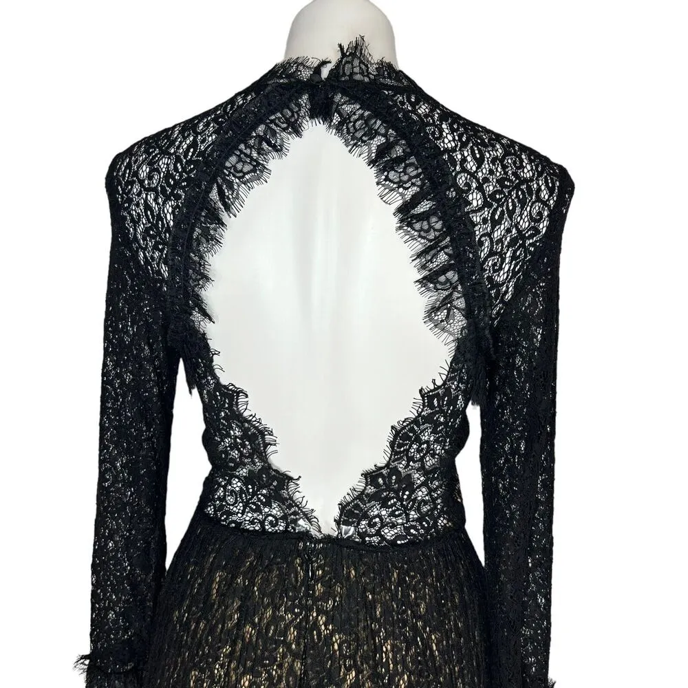 SAYLOR Amity Black Lace Long Sleeve Back Cutout Mini Dress Mock Neck M ($265) - Image 10