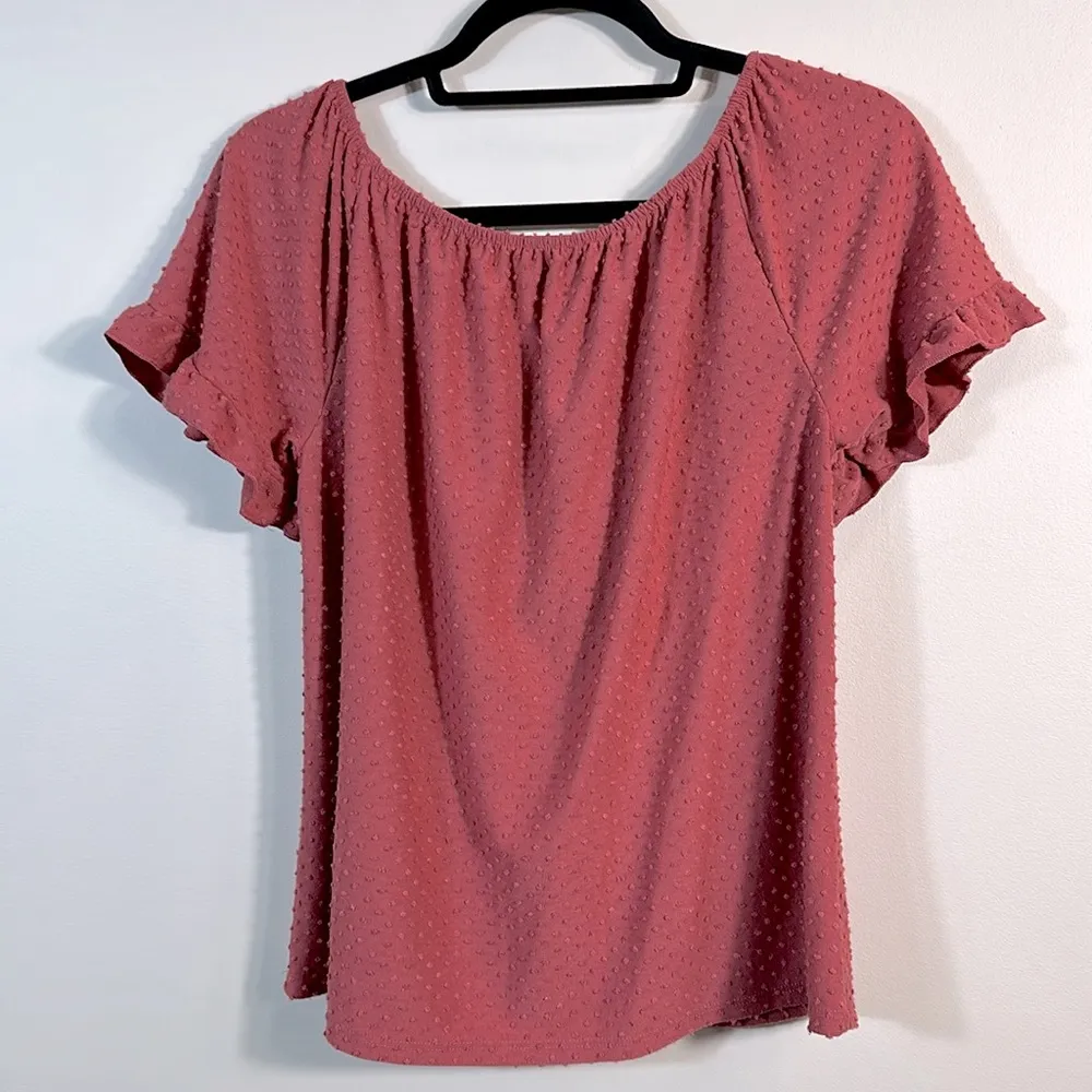 W5 Dusty Rose Swiss Dot Off the Shoulder Flutter Sleeve Shortsleeve Women Small - Image 2