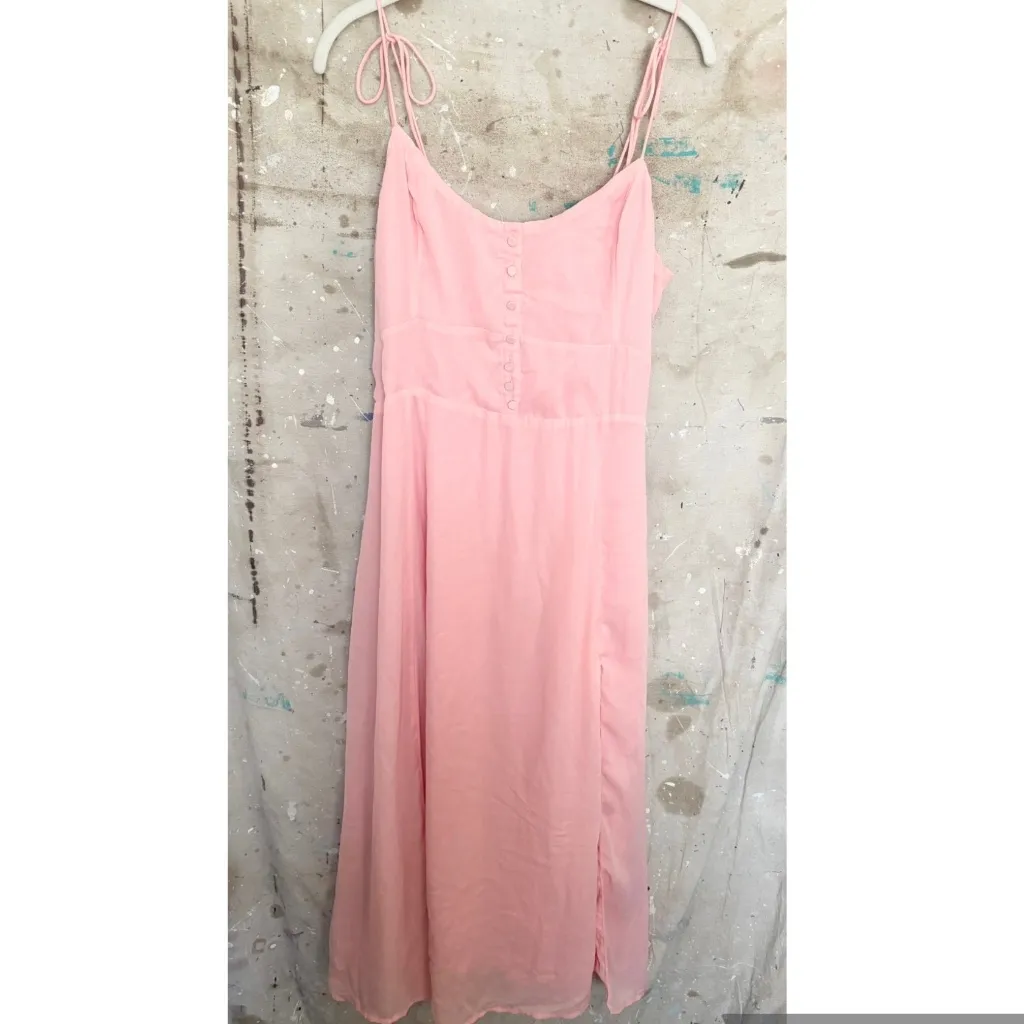 Abercrombie & Fitch Pink Tie-Strap Corset Button Midi Dress - Image 2