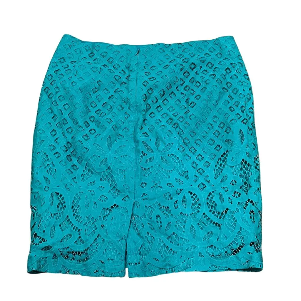 LOFT Women's Teal Crochet Lace Pencil Skirt Size 6P Knee Length - Image 8