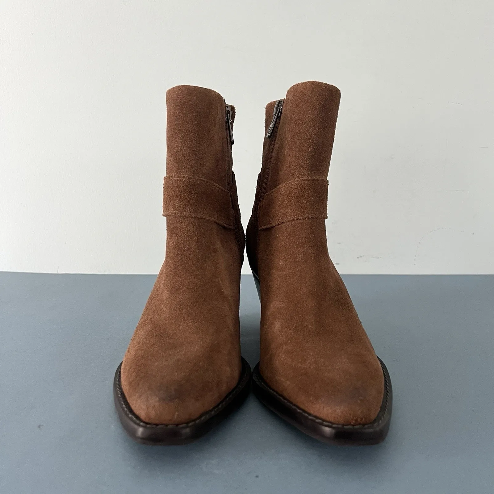 Antonio Melani Tabbie Oiled Suede Pecan Pie Brown Western Buckle Boots - Image 2