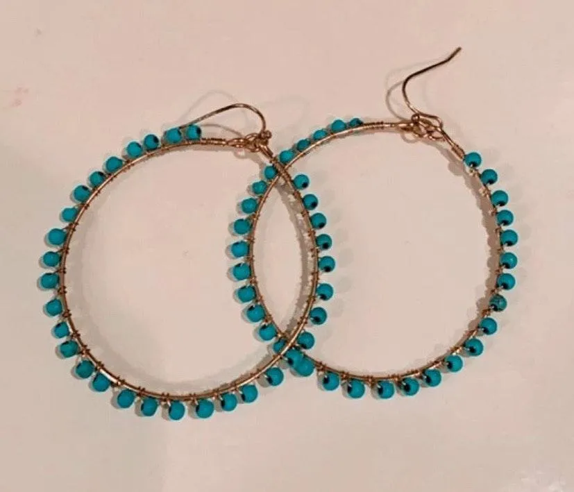 Turquoise Beaded Hoops Blue - Image 2