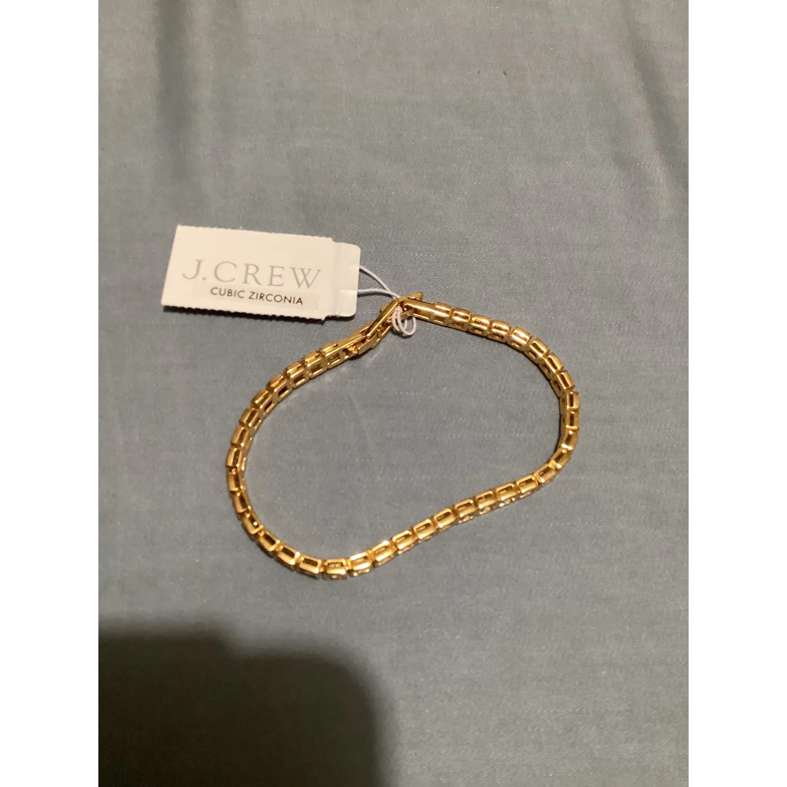J. Crew Cubic Zirconia Bezel-Set Tennis Bracelet Gold Tone Sparkle - Image 2