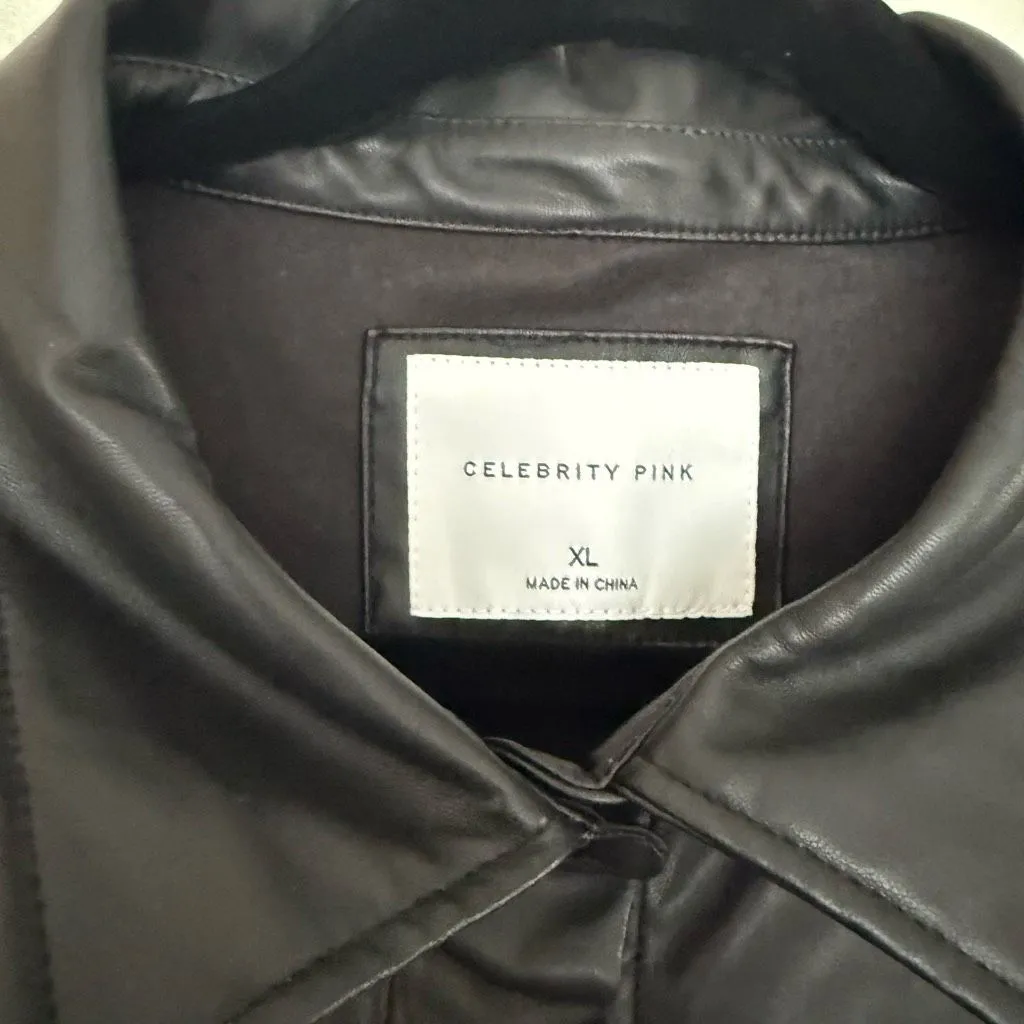 Celebrity Pink Women’s XL Black Faux Leather Shacket Shirt New - Image 2