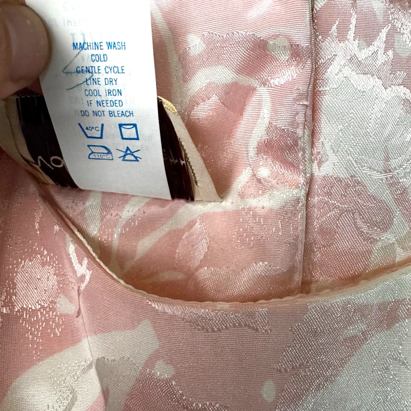 Vintage 80s Von Bramlett Pink Floral Metallic Secretary Dress Size Medium - Image 5