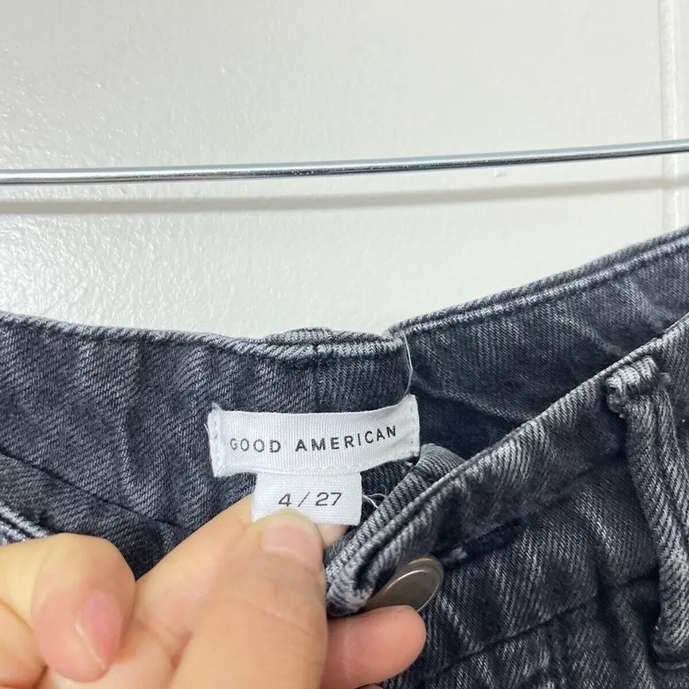 Good American Good Boy Ripped High Waist Split Hem Jeans Black Size 4/27 EUC - Image 10