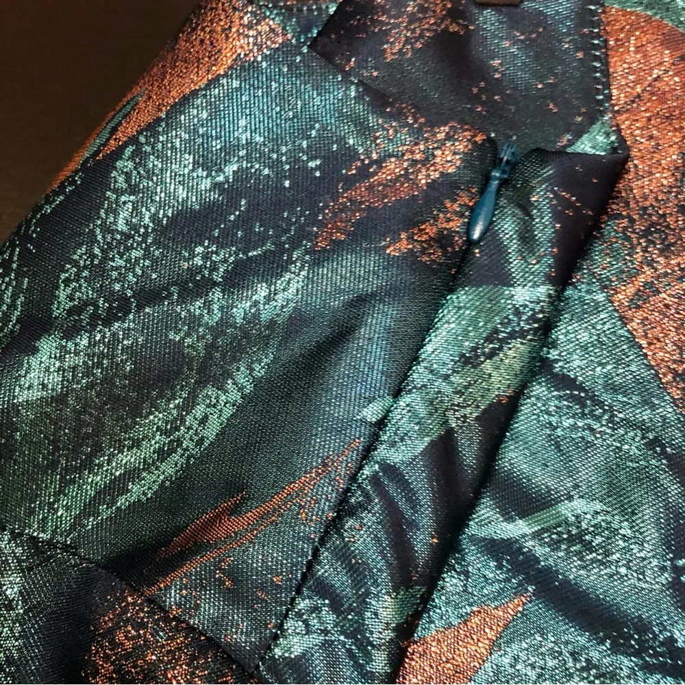 Maje Gab Metallic Jacquard Top 3/4 Length Sleeve Agate Swirly Copper Bronze Teal - Image 8