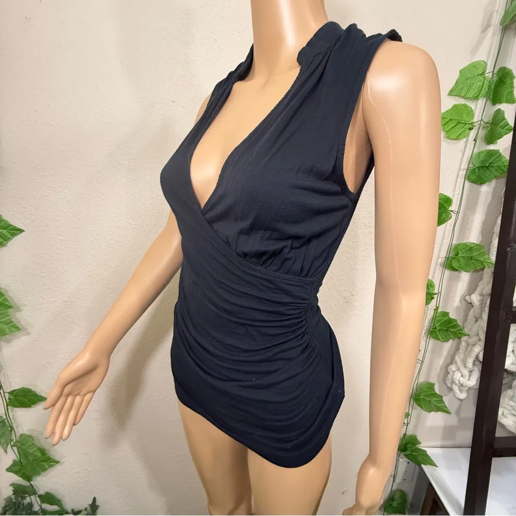 Banana Republic Black Sleeveless faux wrap Top - Image 4