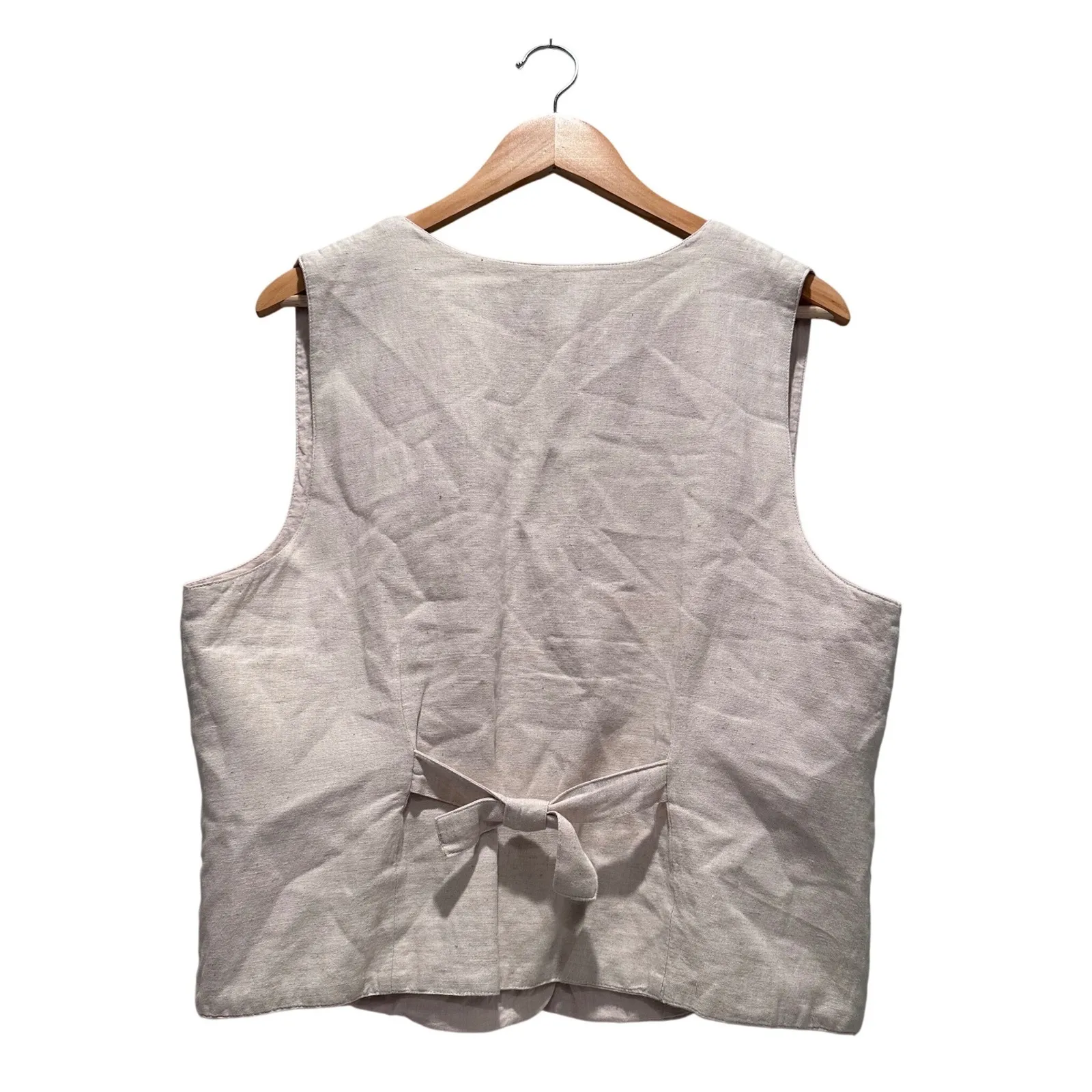 Vintage Keren Hart Beige Floral Embroidered Linen Cotton Cottagecore Vest Large - Image 2