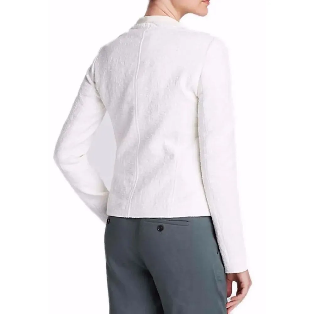 VINCE Cream TEXTURED ZIPPER FRISE asymmetrical JACKET $425  sz XXS - Image 3