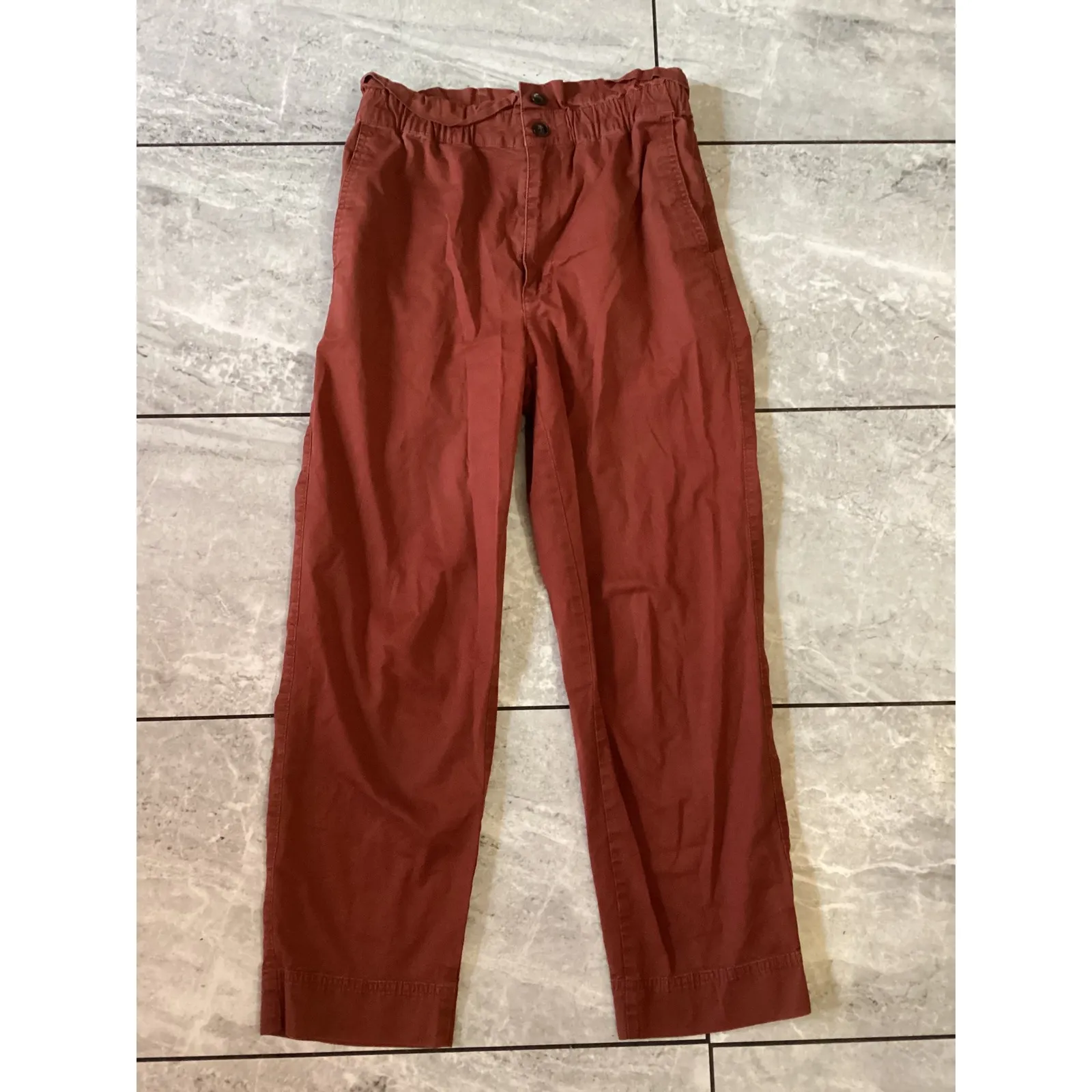 Madewell High Rise Paperbag Waist Cropped Pants Rust Red Size 2 - Image 2