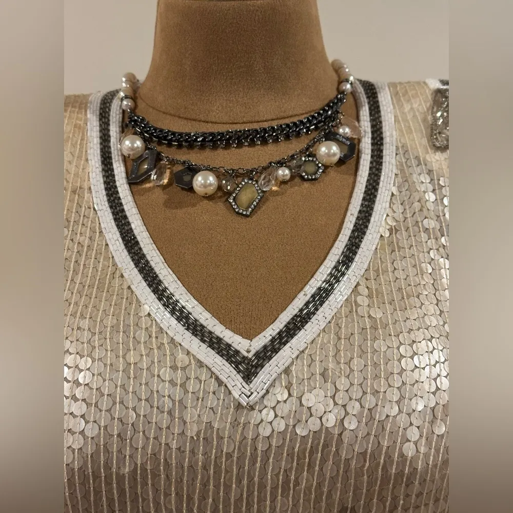 St. Martin Concetta Rafanello Rare Vintage 1985 Multi Color Sequencer Top Sz M/L Silver Size M - Image 4