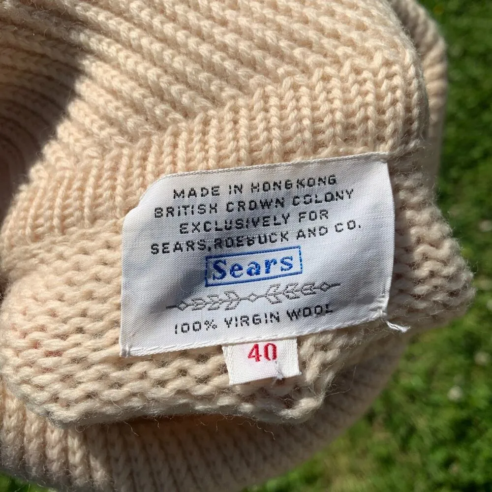 Vintage 60s 70s Sears Wool turtleneck sweater color block stripe Blue Size L - Image 4