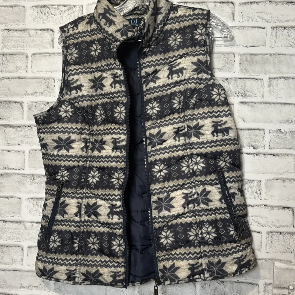 FDJ classic winter snowflake deer Patterned Black gray and Cream Vest‎ size M Size M - Image 4