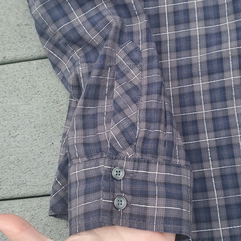 Express Plaid V-Neck Ruffle Button-Up Shirt - Size Small - Image 11