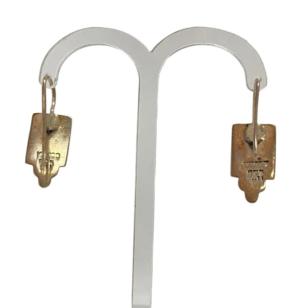 Vintage Signed MEXICO ATI 925 Sterling Silver Rectangular Carnelian Hook Earring Red - Image 6