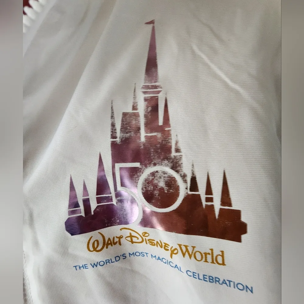 Walt Disney World 50th Anniversary White Rosegold Lightweight Zip Jacket Small - Image 5