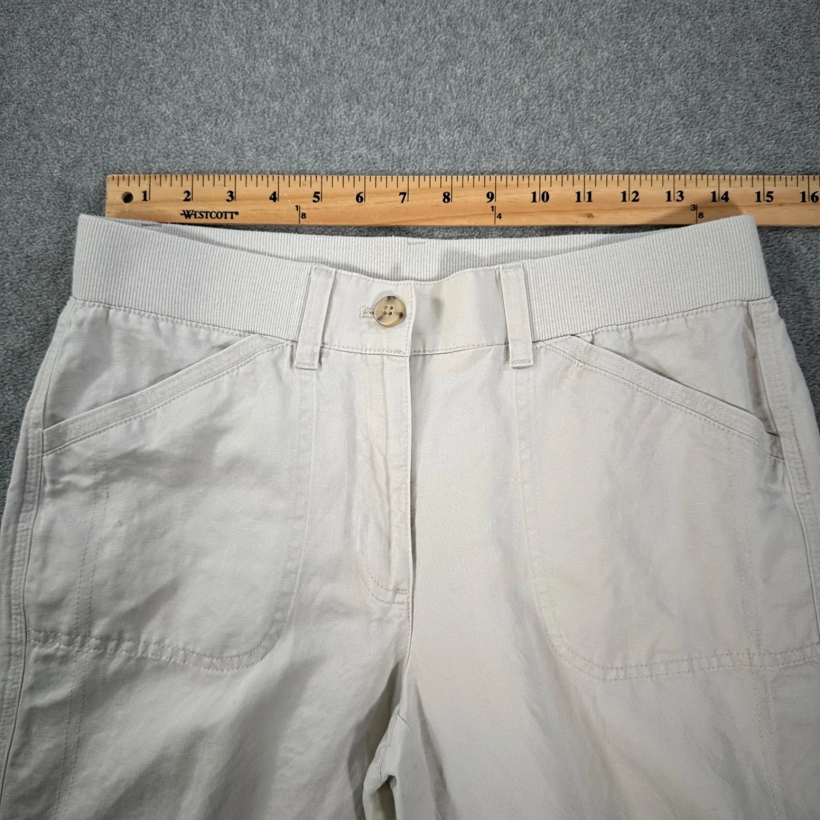 J.Jill Roll Tab Pants Women Small Beige Straight Leg Elastic Waist Linen Blend - Image 6