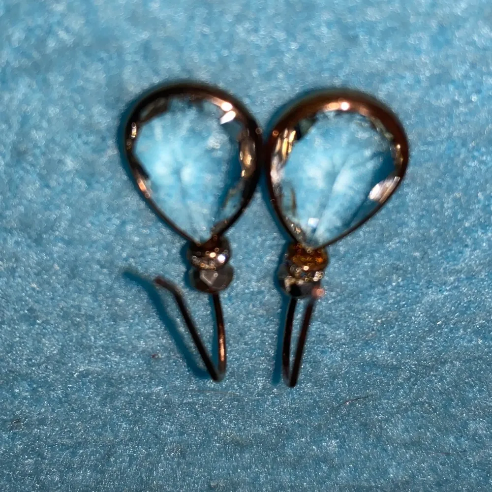 CRYSTAL faceted clear teardrop rose gold dangle drop pierced wire earrings - Image 6