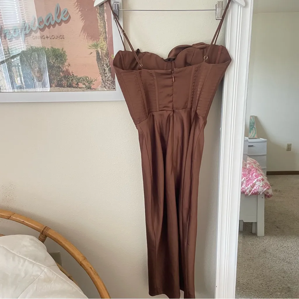 House of CB Myrna Chocolate Satin Corset Slip Dress in Size Small Plus Cup (D-E) - Image 9