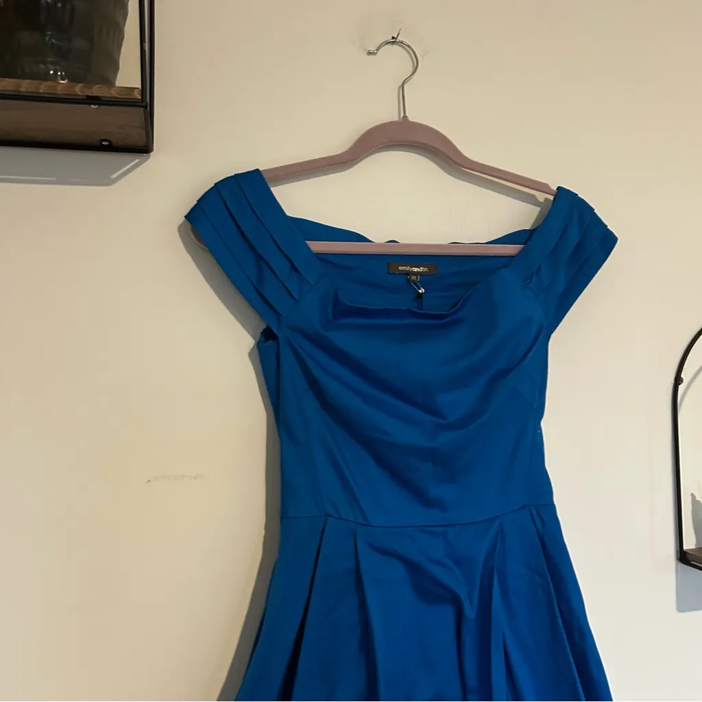 NWT Emily and Fin Blue Delilah Dress Rockabilly Low Shoulder Size XS - Image 3