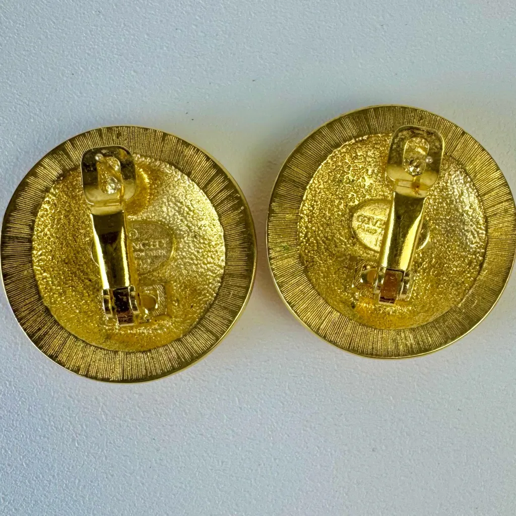 Vintage Givenchy 1980s Red Enamel Gold Tone Round Pierced Earrings Signed Rare - Image 4