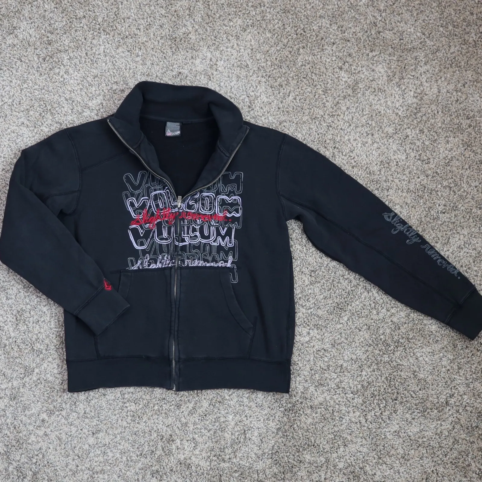 Vintage Volcom Full Zip Jacket "Slightly Removed" Black Graphic Womens S Y2K‎ - Image 11