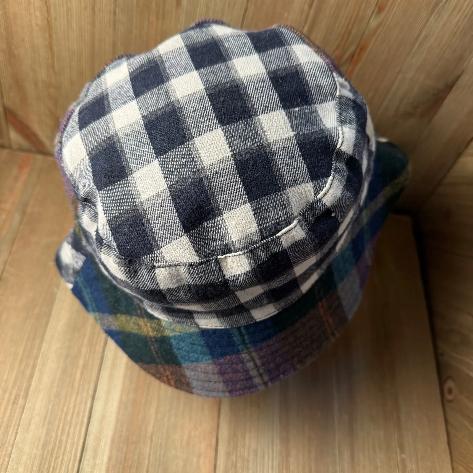 UO-76 Urban Outfitters Patchwork Plaid Bucket Hat Festival Casual Cotton Wool‎ - Image 4