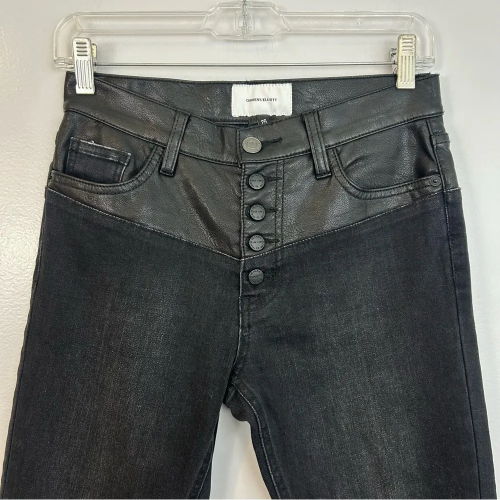 NWT Current/Elliot Fused High Waist Rocco Stiletto Black Faux Leather Jeans 25 - Image 4