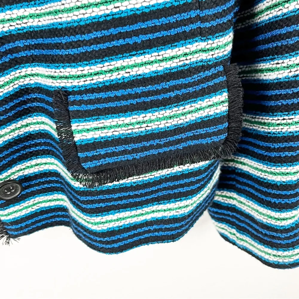 KARL LAGERFELD Paris Tweed Striped Fringed Trim Lined Button Blazer, Medium - Image 9