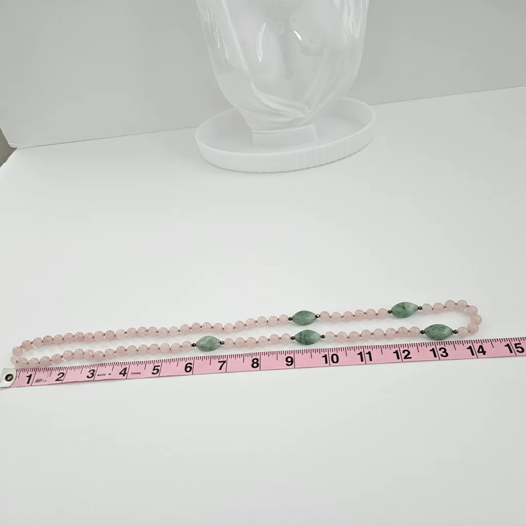 Rose quartz Five Green aventurine long bead crystal necklace green stones Pink - Image 3