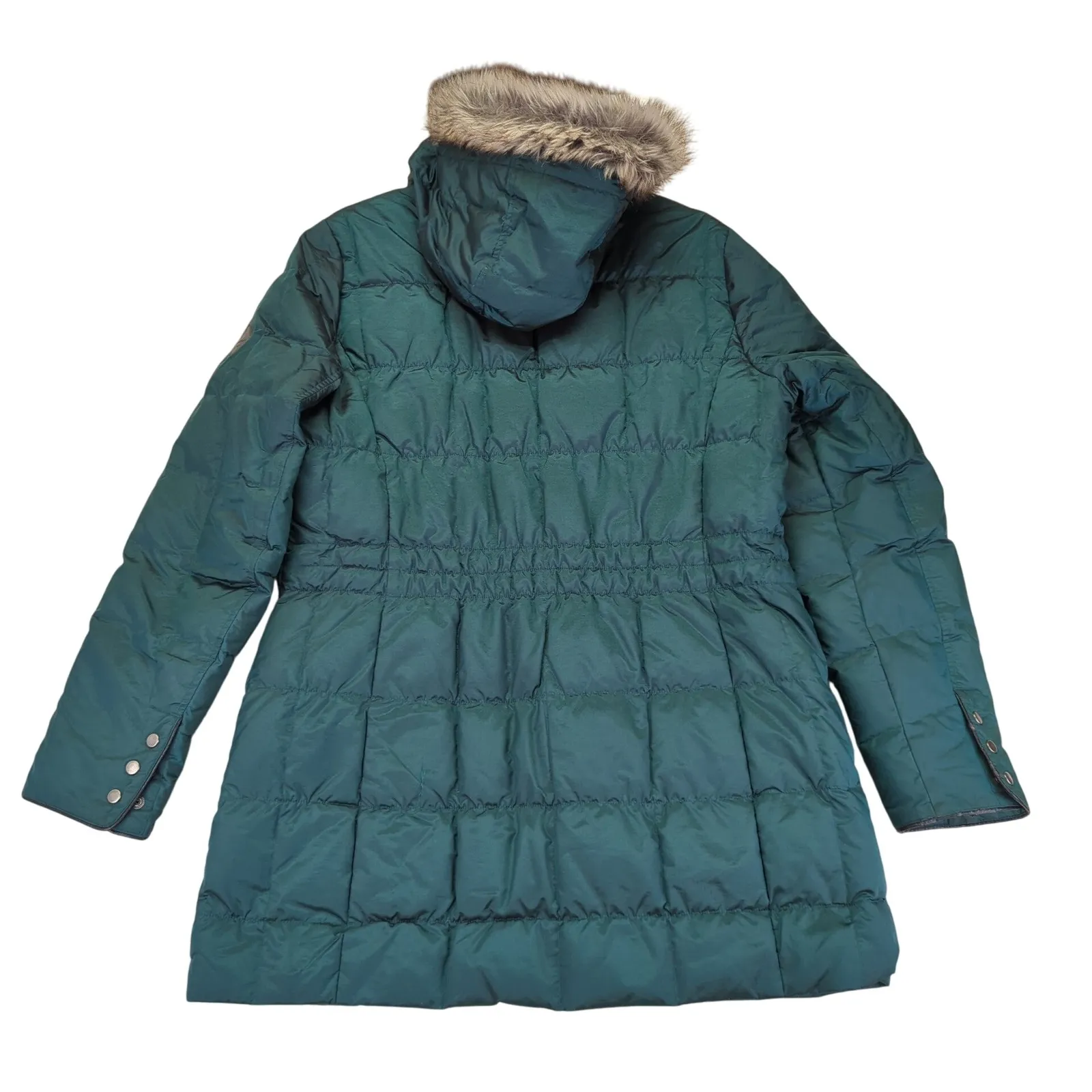 Eddie Bauer Womens Green Quilted Down Parka Faux Fur Hood Size Large Coat Jacket - Image 2