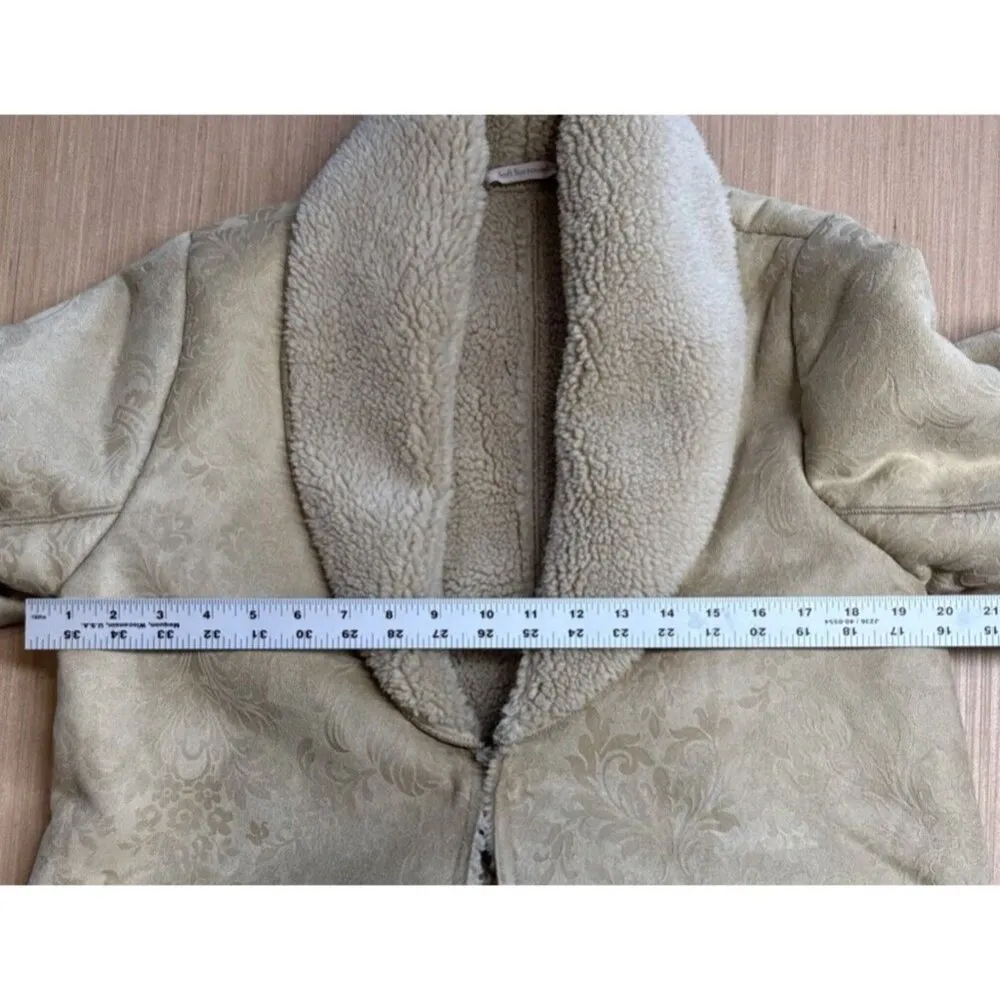 Soft Surroundings Misha Faux Vegan Suede Shearling Jacquard Coat Petite Medium - Image 5