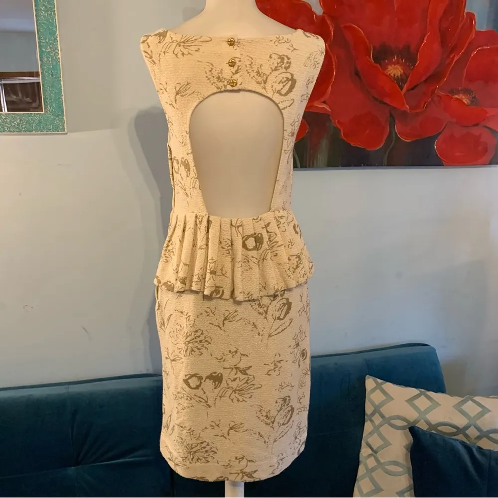 ANTHROPOLOGIE MOULINETTE SOEURS Gold Ivory Floral Dress Size 4 S Small - Image 4