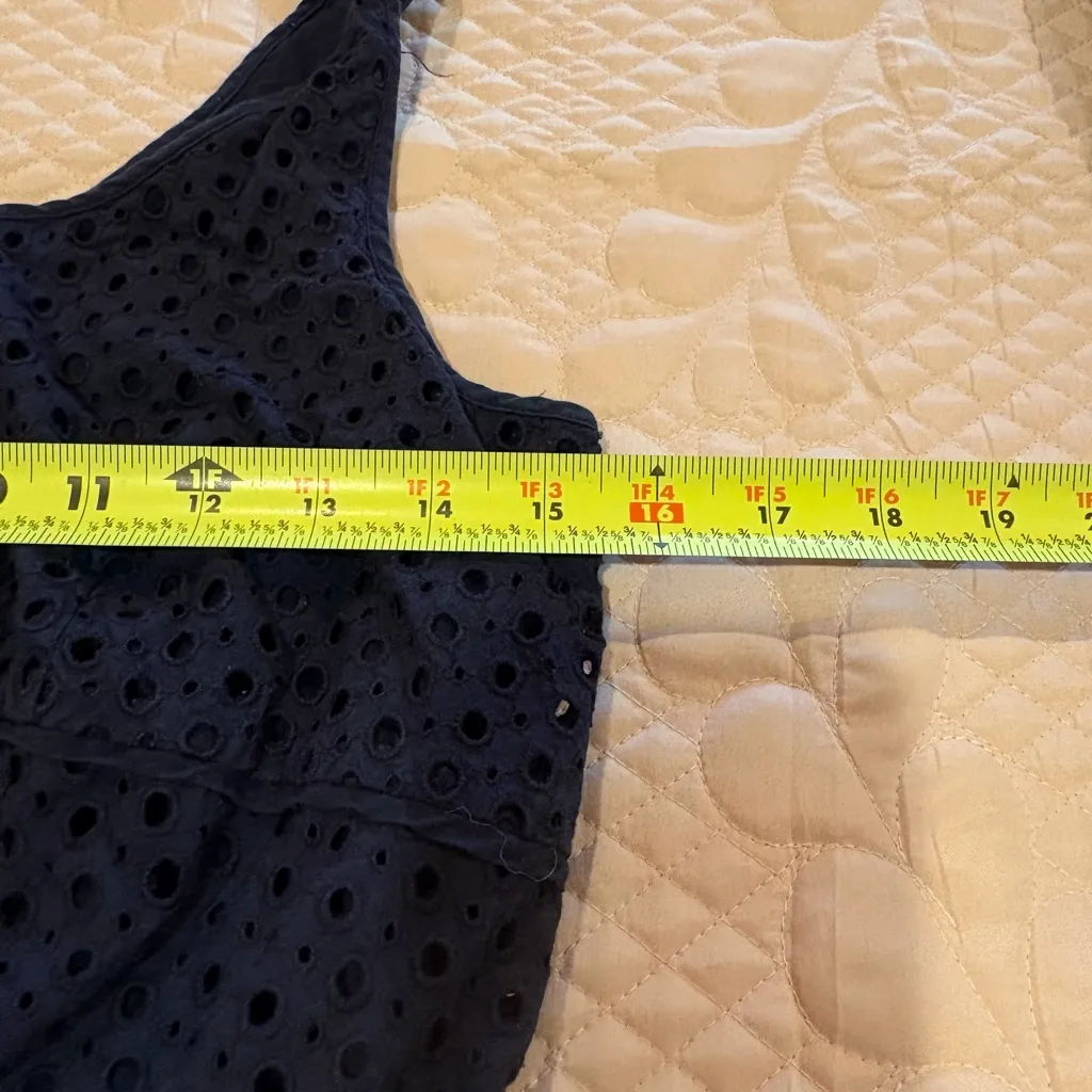 Loft Navy Blue Eyelet Chambray Striped Lined Dress - Image 10