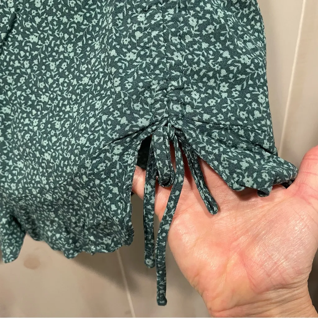 Cute evergreen floral ruffle mini skirt drawstring - Image 6