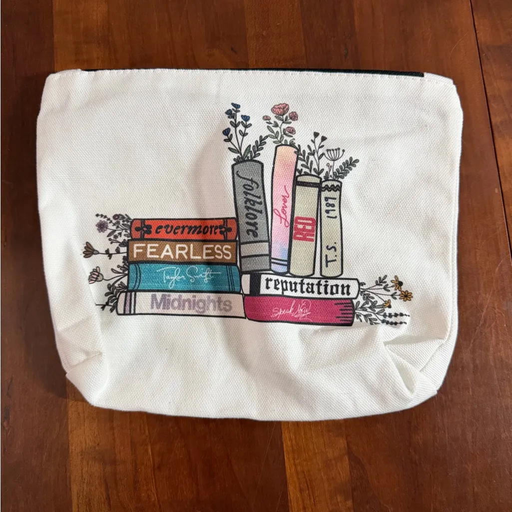 Taylor Swift Eras Albums Books Cosmetic Travel Makeup Bag Zip Close Girlhoodcore Pink - Image 2